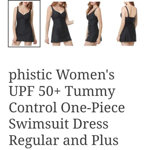 Phistic Women's Swim Dress- Basic Black w/Ruffled Edge 20W UV Protection - Picture 2 of 7